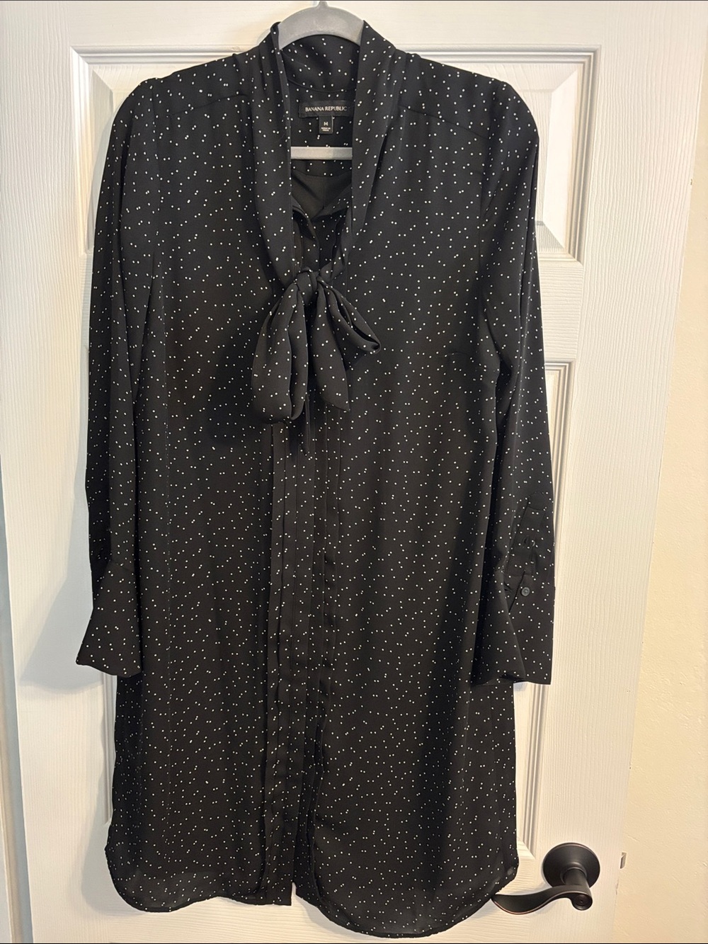Banana Republic Black Dress with White Dot Tie Neck